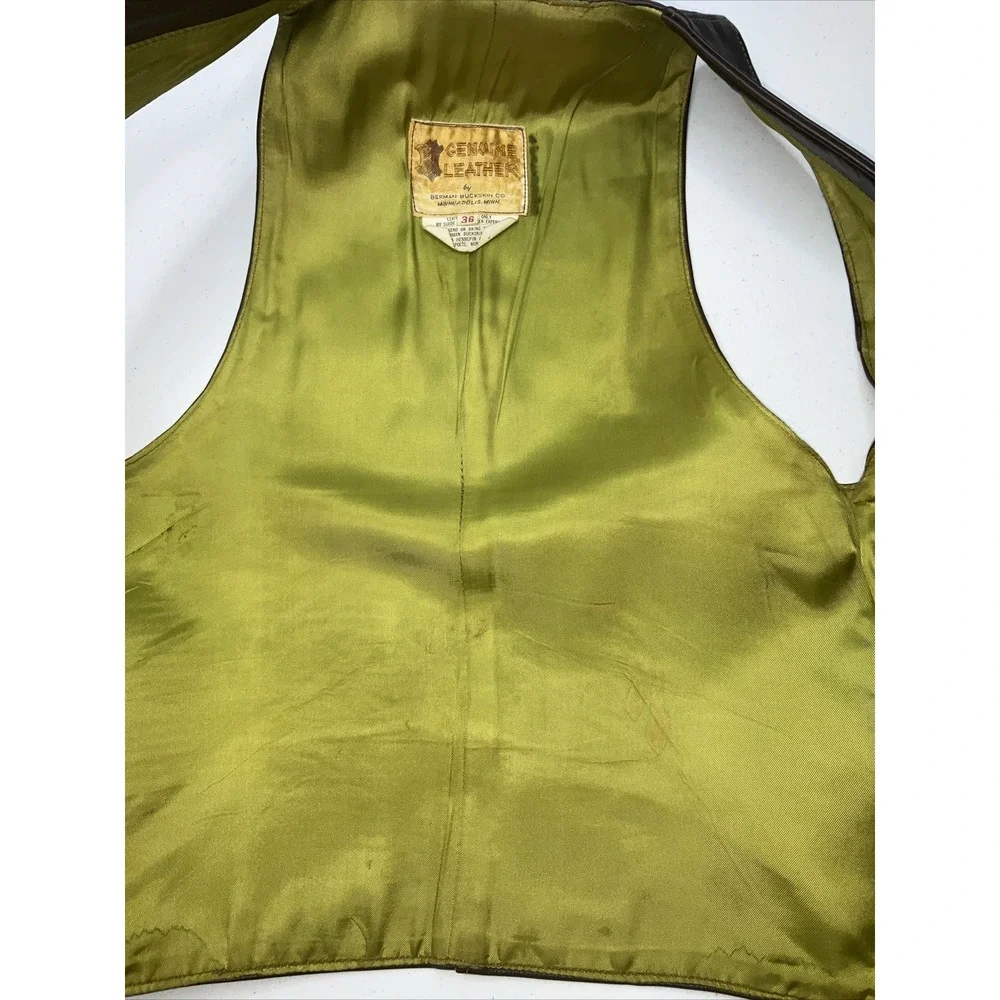 Vintage‎ Genuine Leather By Berman Buckskin Leather Vest 70s Rider Biker Sz 36